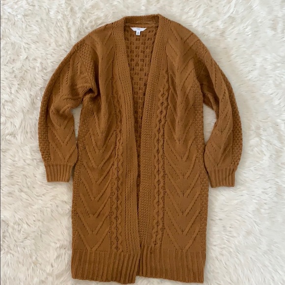 Oversized Long Chunky Camel Cardigan 